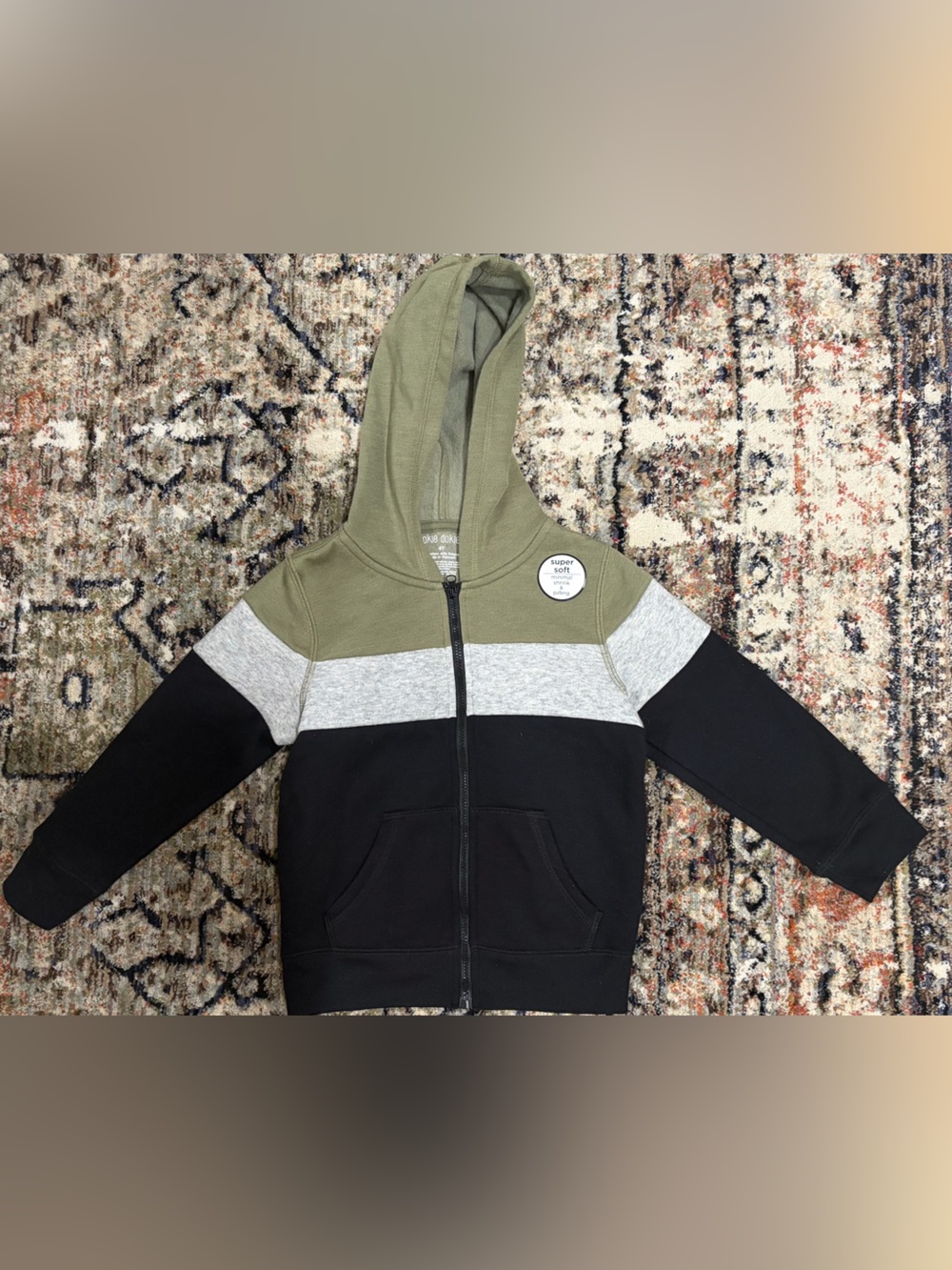 Kids Colorblock Zip Hoodie - Olive, Gray & Black